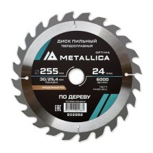 Диск пильный твердосплавный по дереву  продольный METALLICA Optima 255x30/25,4 мм, 24 зуба, Т=3,0 мм