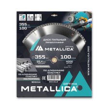 Диск пильный твердосплавный по алюминию/пластику METALLICA Optima 355х25,4 мм, 100 зубов, Т=3,2 мм