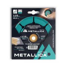 Диск отрезной с твердоcплавным зерном по дереву для УШМ METALLICA Optima 115x22,2 мм Т=2,0 мм, #60