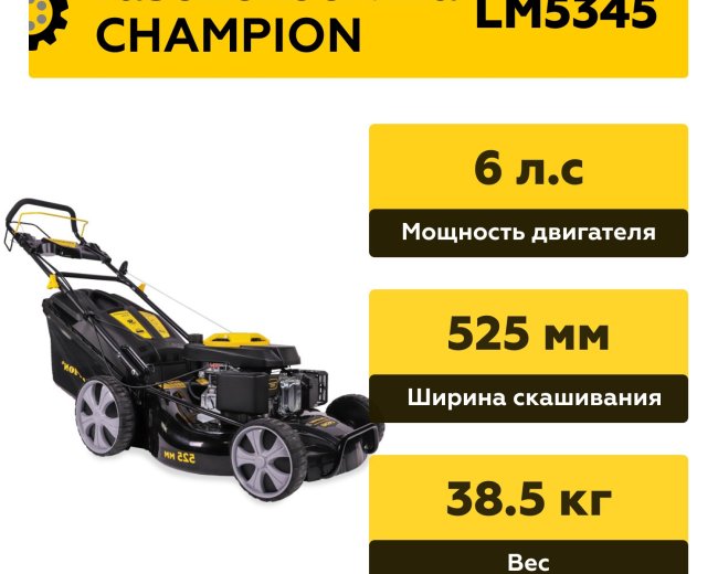 Изображение Бензиновая газонокосилка Champion LM5345