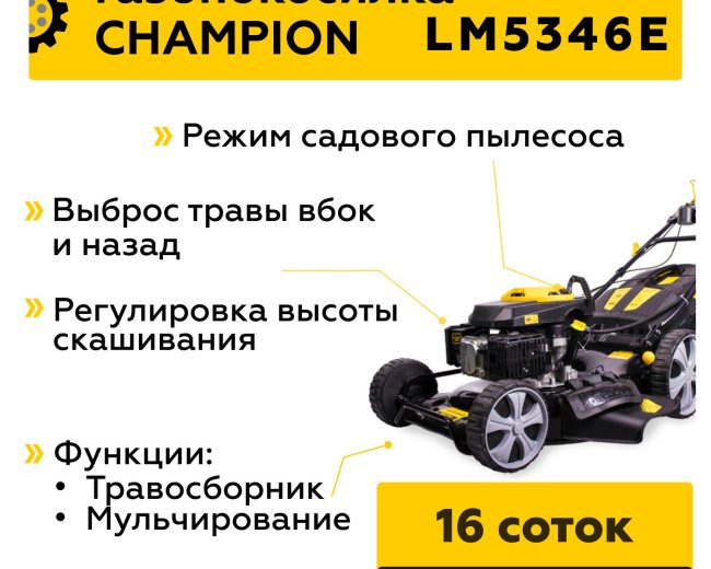 Изображение Бензиновая газонокосилка Champion LM5346E