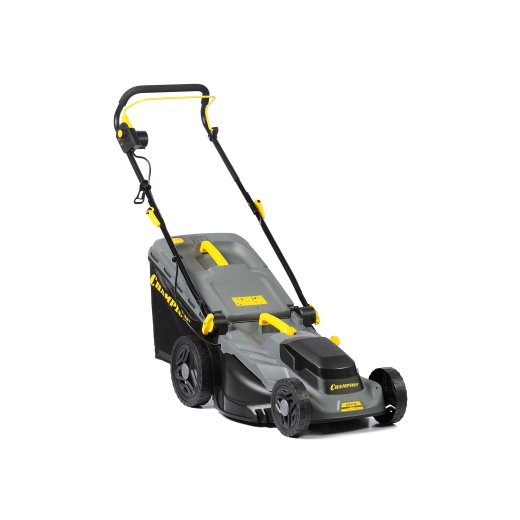 Изображение Газонокосилка эл. CHAMPION EM4318 (1,8 кВт пласт.+ткань травосб. 52л ширина 430мм 30-75мм, 12,9кг)