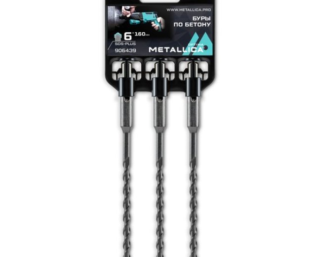 Буры по бетону SDS-plus METALLICA Optima 6x160/100 мм, 3 шт на клипсе 906439